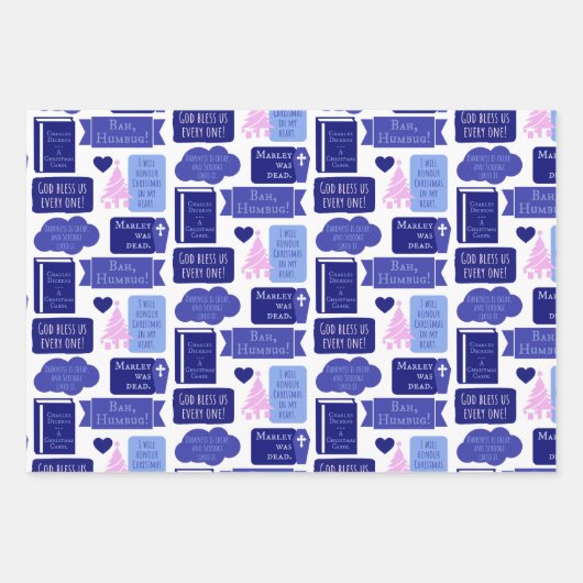 Dickens Scrooge A Kerstmis Carol Blue Bah Humbug Inpakpapier Vel (Voorkant 3)