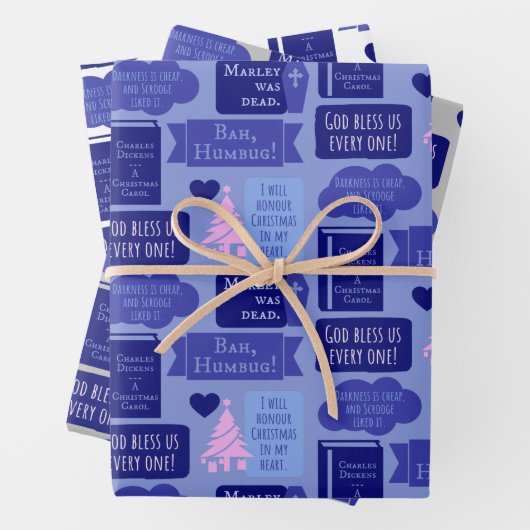Dickens Scrooge A Kerstmis Carol Blue Bah Humbug Inpakpapier Vel (In situ)