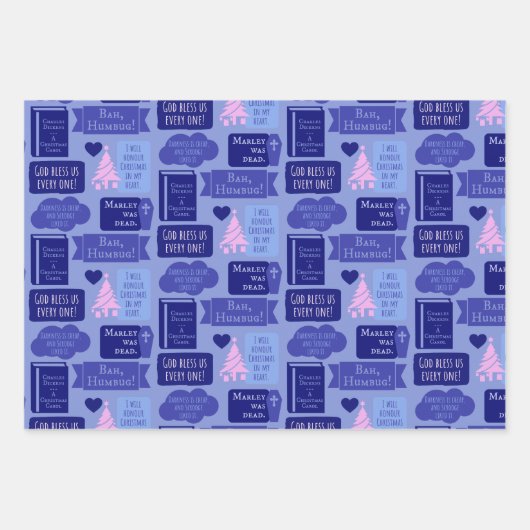 Dickens Scrooge A Kerstmis Carol Blue Bah Humbug Inpakpapier Vel (Voorkant)