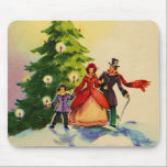 Dickens style Christmas illustration Muismat<br><div class="desc">Old English Dickens style Christmas illustration with a family standing in the snow in front of a Christmas tree with bright burning candles.</div>