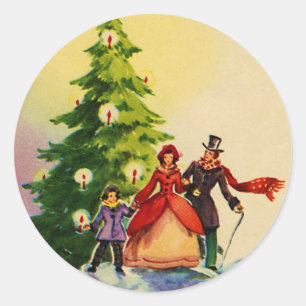 Dickens style Christmas illustration Ronde Sticker