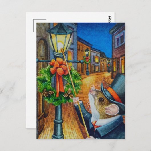 Dickens Waterverf met kerstlampjes Briefkaart (Voorkant / Achterkant)