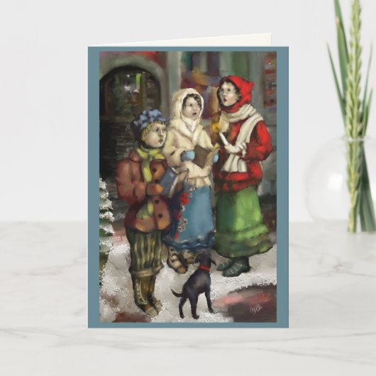 Dickensian kerstCarolers schilderen personaliseren Feestdagen Kaart (Voorkant)