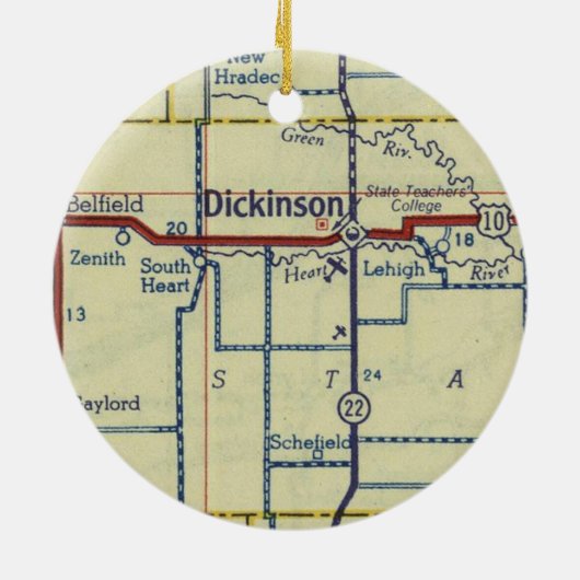 Dickinson ND Old Map Keramisch Ornament (Achterkant)