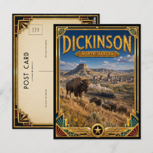 Dickinson North Dakota Vintage Art Deco Gouden Tij Briefkaart