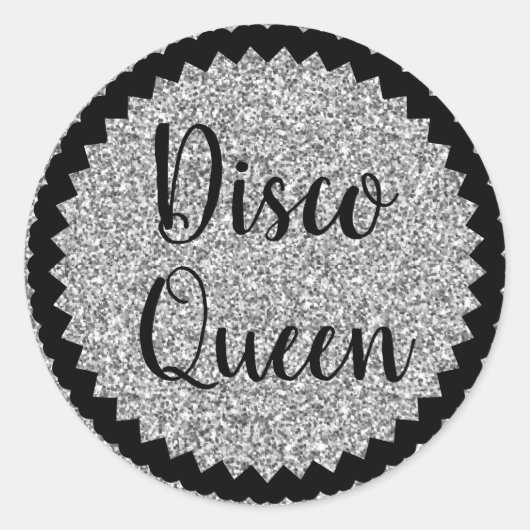 Dico Queen Silver Glitter Classic Ronde Sticker (Voorkant)