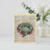 dictionary Art Blue Robin's Eggs in Nest Briefkaart (Staand voorkant)