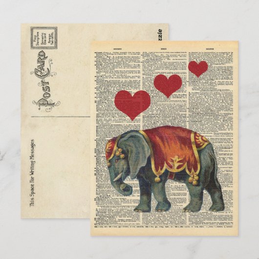  dictionary Art Circus Elephant Love Briefkaart (Voorkant / Achterkant)