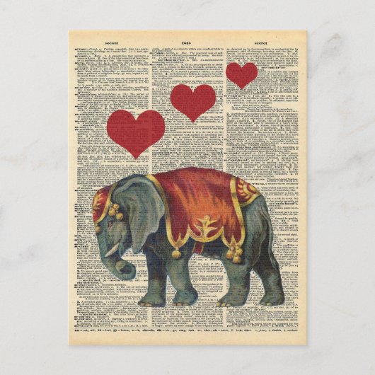  dictionary Art Circus Elephant Love Briefkaart (Voorkant)
