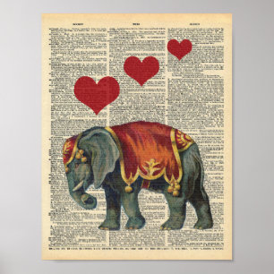  dictionary Art Circus Elephant Love Poster
