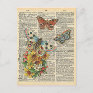  dictionary Art Colorful Butterflies Briefkaart