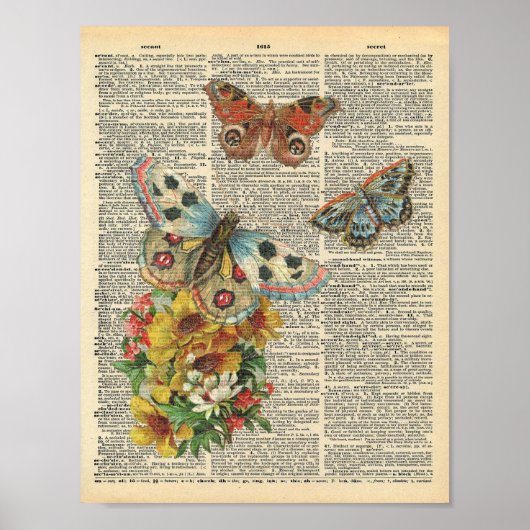  dictionary Art Colorful Butterflies Poster (Voorkant)