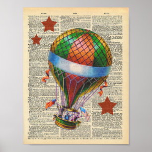  dictionary Art Hot Air Ballon Circus Poster