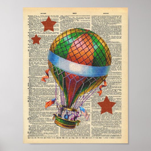 dictionary Art Hot Air Ballon Circus Poster (Voorkant)