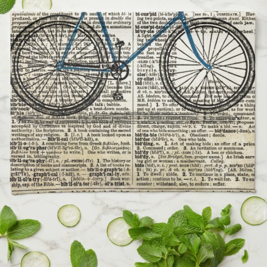 DICTIONARY Art Print Blue Bicycle Bike  Theedoek (Gevouwen)