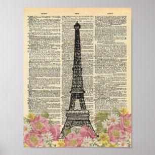 dictionary Art Romantic Paris Eiffel Tower Poster