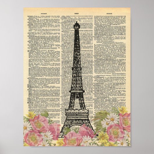 dictionary Art Romantic Paris Eiffel Tower Poster (Voorkant)