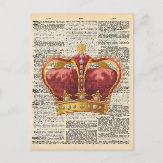  dictionary Art Royal Crown Red Gold Briefkaart (Voorkant)
