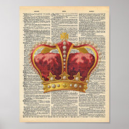  dictionary Art Royal Red Gold Crown Poster