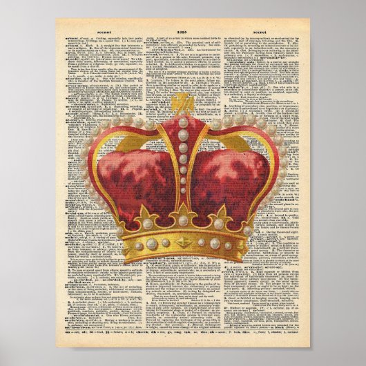  dictionary Art Royal Red Gold Crown Poster (Voorkant)