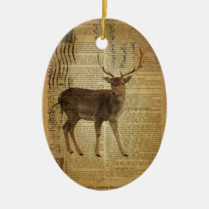 Dictionary print outdoorn whitetail buck Deer Keramisch Ornament