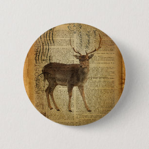 Dictionary print outdoorn whitetail buck Deer Ronde Button 5,7 Cm