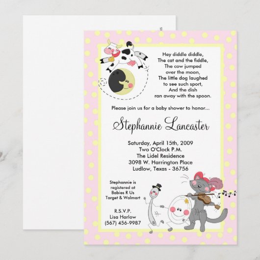 Diddle Diddle Didd Nursery Baby shower Uitnodiging (Voorkant / Achterkant)