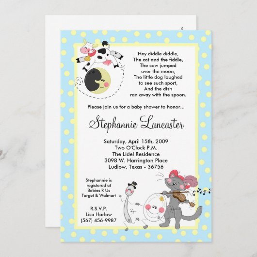 Diddle Diddle Didd Nursery Baby shower Uitnodiging (Voorkant / Achterkant)