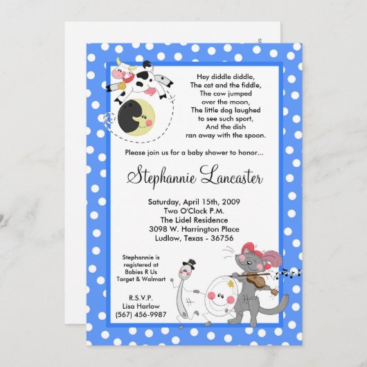 Diddle Diddle Didd Nursery Baby shower Uitnodiging (Voorkant / Achterkant)