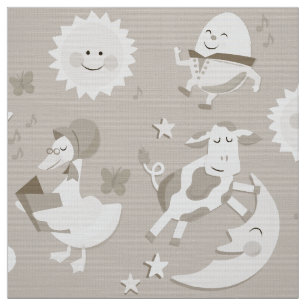 Diddle Diddle Nursery Rhyme Beige Fabric Stof