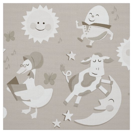 Diddle Diddle Nursery Rhyme Beige Fabric Stof (Swatch)