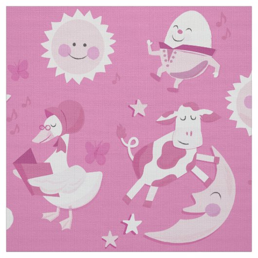Diddle Diddle Nursery Rhyme Pink Fabric Stof (Swatch)