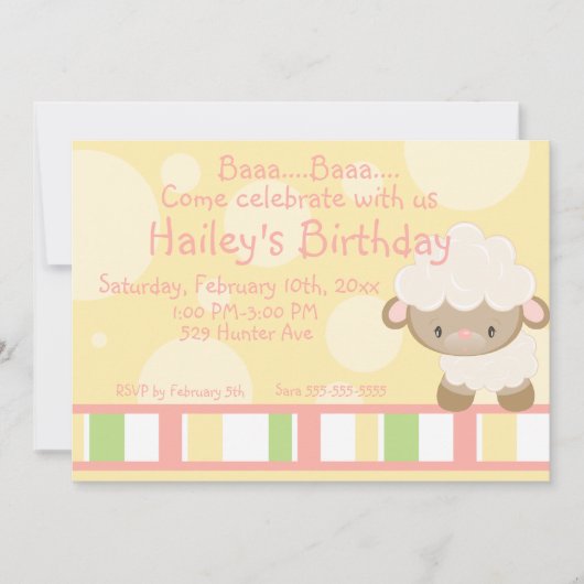 Diddles Boerderij Lamb Birthday Uitnodiging 2 (Voorkant)