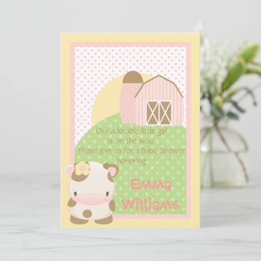 Diddles Boerderij Moo-Cow Baby shower Uitnodiging (Staand voorkant)