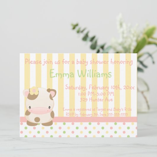 Diddles Boerderij Moo-Cow Baby shower Uitnodiging  (Staand voorkant)