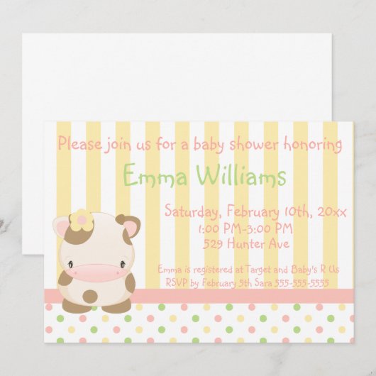 Diddles Boerderij Moo-Cow Baby shower Uitnodiging  (Voorkant / Achterkant)