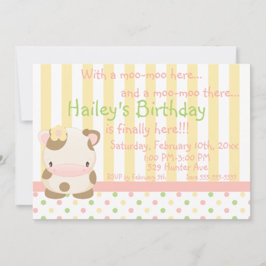 Diddles Boerderij Moo-Cow Birthday Uitnodiging (Voorkant)