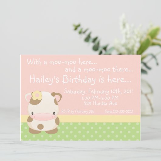 Diddles Boerderij Moo-Cow Birthday Uitnodiging (Staand voorkant)