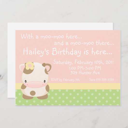 Diddles Boerderij Moo-Cow Birthday Uitnodiging (Voorkant / Achterkant)