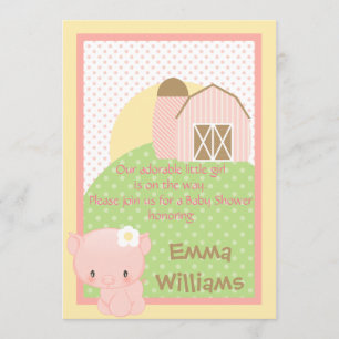 Diddles Boerderij Pig Baby shower Invitation-Pink- Kaart