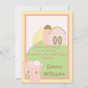 Diddles Boerderij Pig Baby shower Invitation-Pink- Kaart