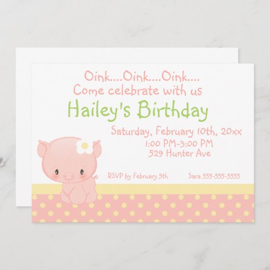 Diddles Boerderij Pig Birthday Uitnodiging (Voorkant / Achterkant)