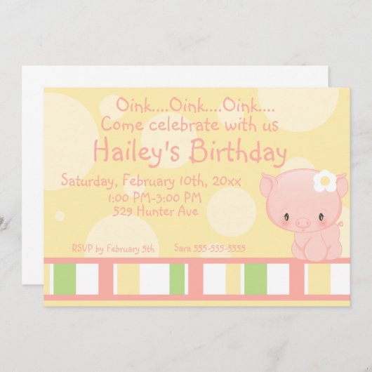 Diddles Boerderij Pig Birthday Uitnodiging 2 (Voorkant / Achterkant)