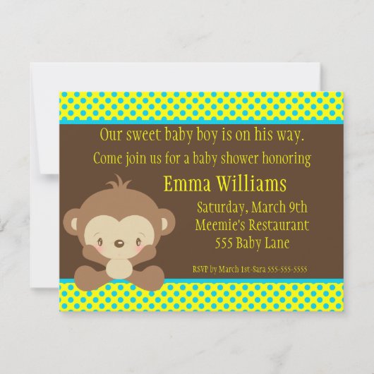 Diddles Monkey Boy Baby shower Invitation Kaart (Voorkant)