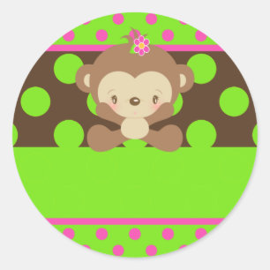 Diddles Monkey Meisje Sticker-Naam Tag-001 Ronde Sticker