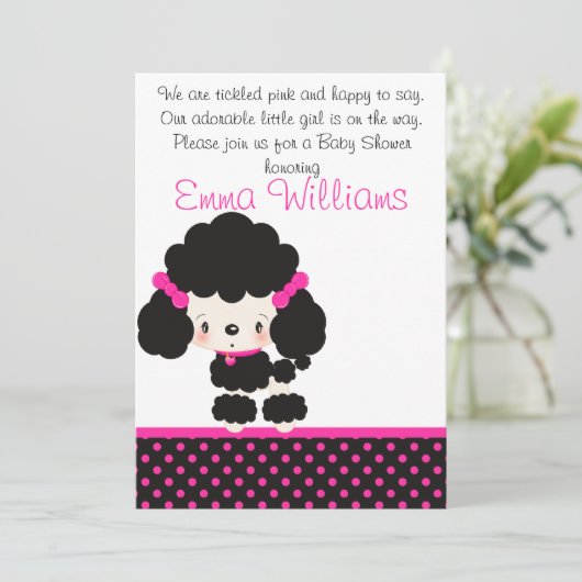 Diddles Poodle Baby shower Invitation Kaart (Staand voorkant)