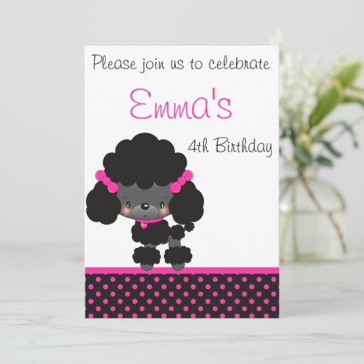 Diddles Poodle Birthday Invitation Kaart (Staand voorkant)