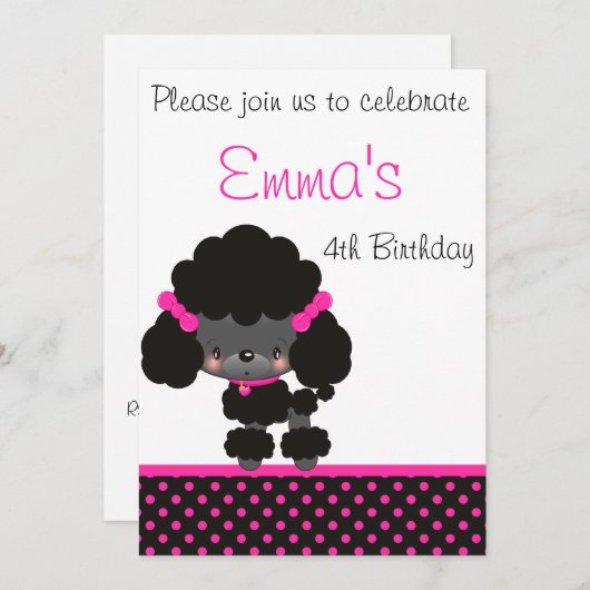Diddles Poodle Birthday Invitation Kaart (Voorkant / Achterkant)