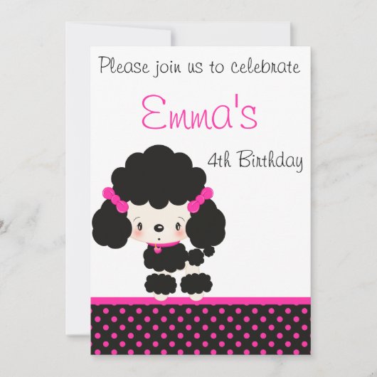 Diddles Poodle Birthday Party Invitation Kaart (Voorkant)