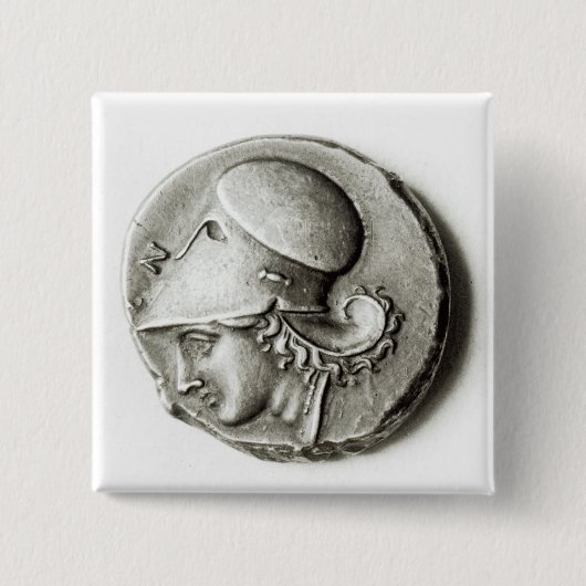 Didrachma van Heracles: buitenspiegelend Athena Vierkante Button 5,1 Cm (Voorkant)